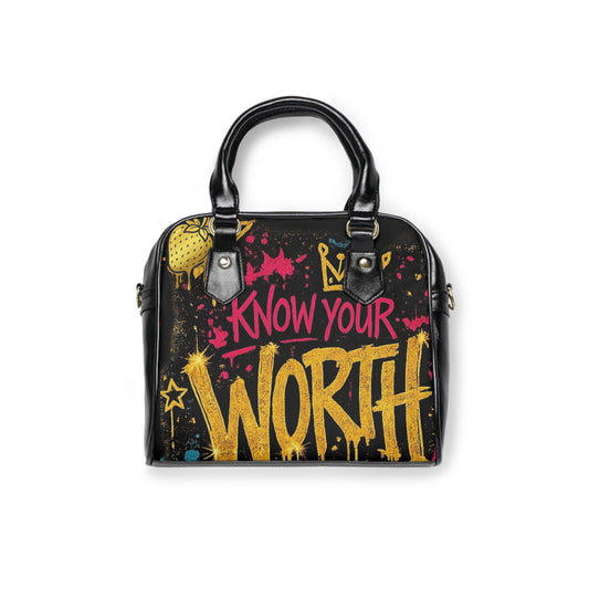 Know Your Worth Shoulder Handbag — Bold Graffiti Confidence Tote