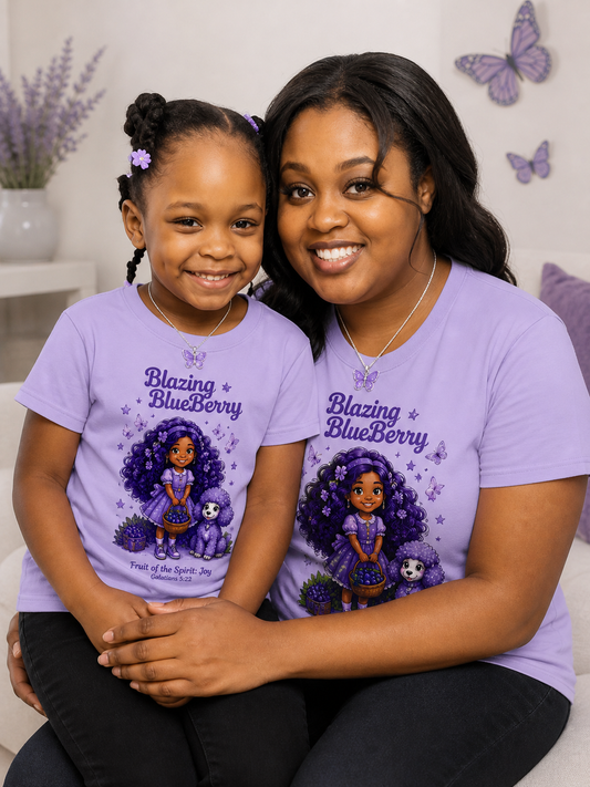Blazing BlueBerry 💜 Kids T-Shirt | StarBerry Sisters in Christ | Fruit of the Spirit – Joy