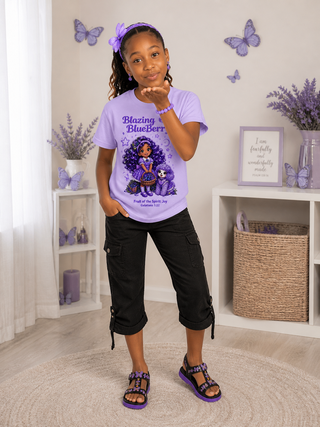 Blazing BlueBerry 💜 Kids T-Shirt | StarBerry Sisters in Christ | Fruit of the Spirit – Joy