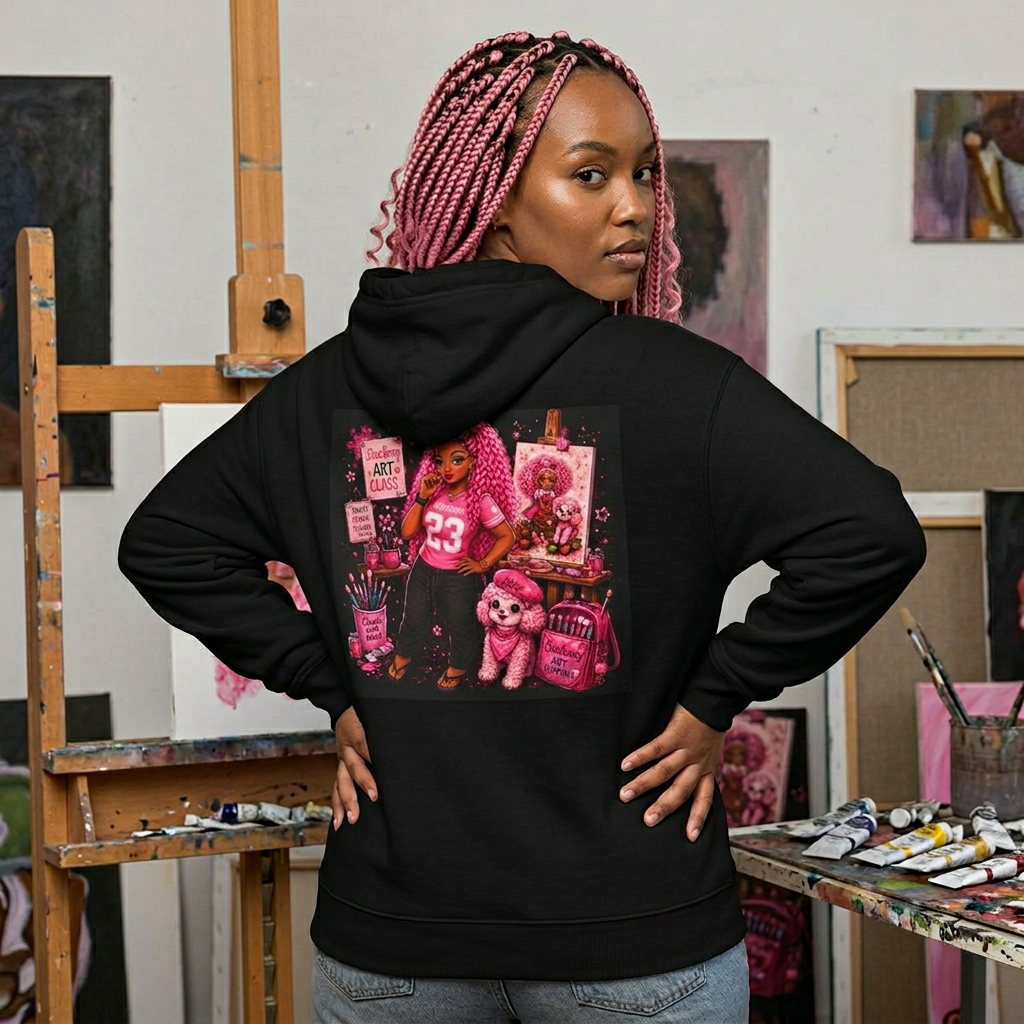 Teen StarBerry Collection™ Black Retro Collage Hoodie — Cute Aesthetic Vintage Plush