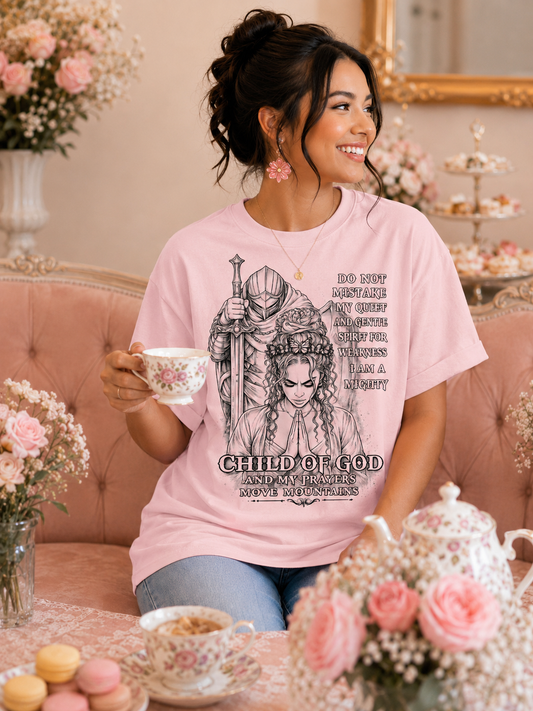 “Armor & Grace™  Faith Graphic Tee with Knight & Prayer Text