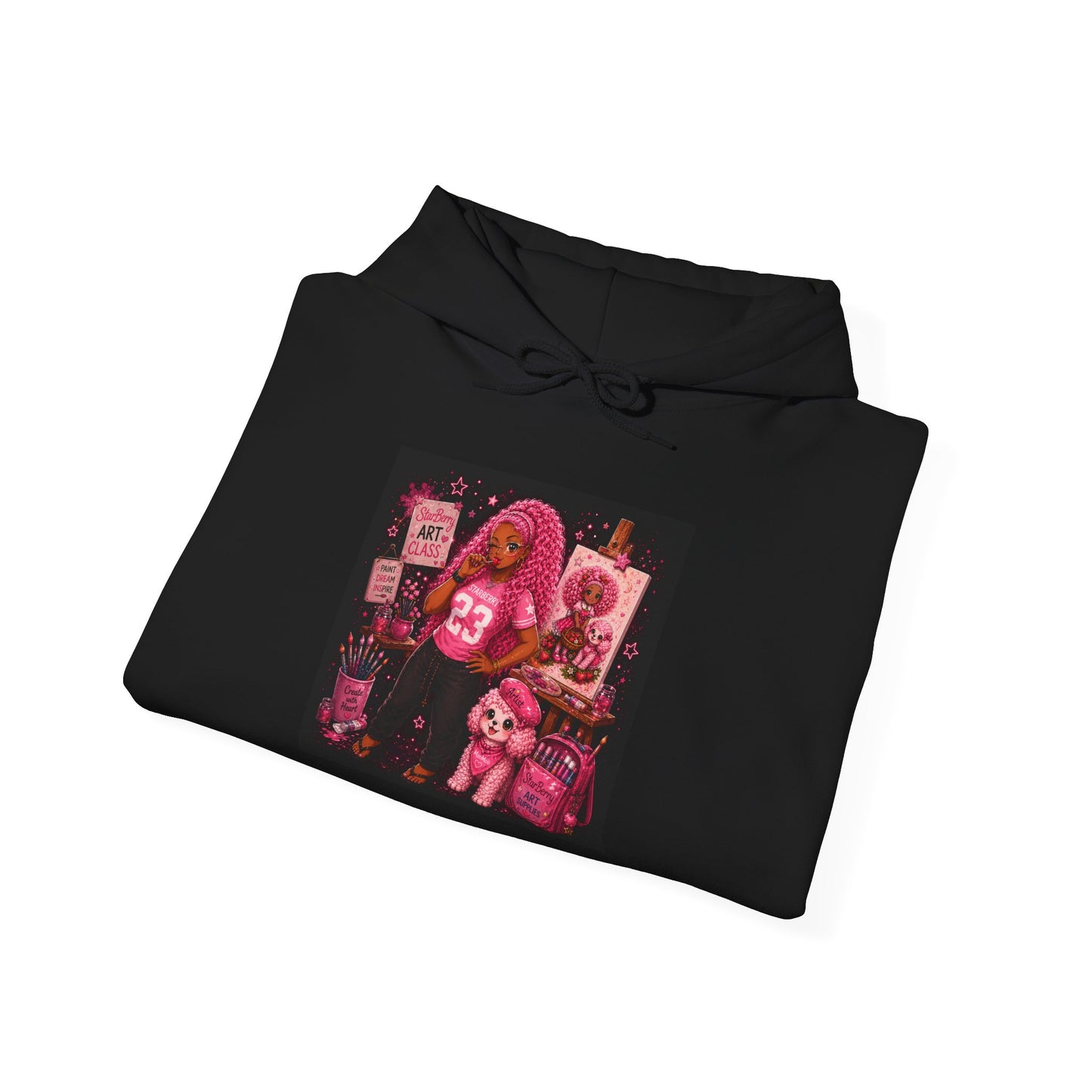 Teen StarBerry Collection™ Black Retro Collage Hoodie — Cute Aesthetic Vintage Plush