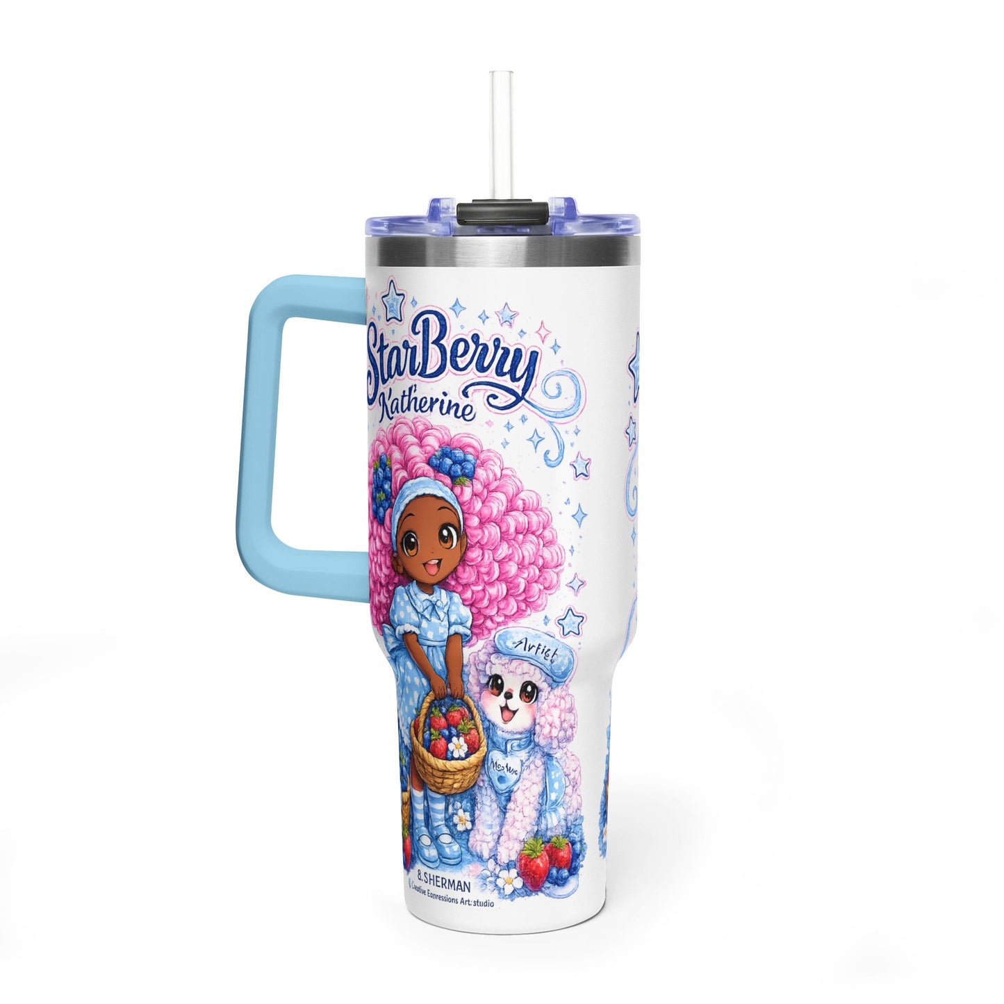 40oz Tumbler - StarBerry Katherine Cute Girl & Poodle Thermal Travel Cup