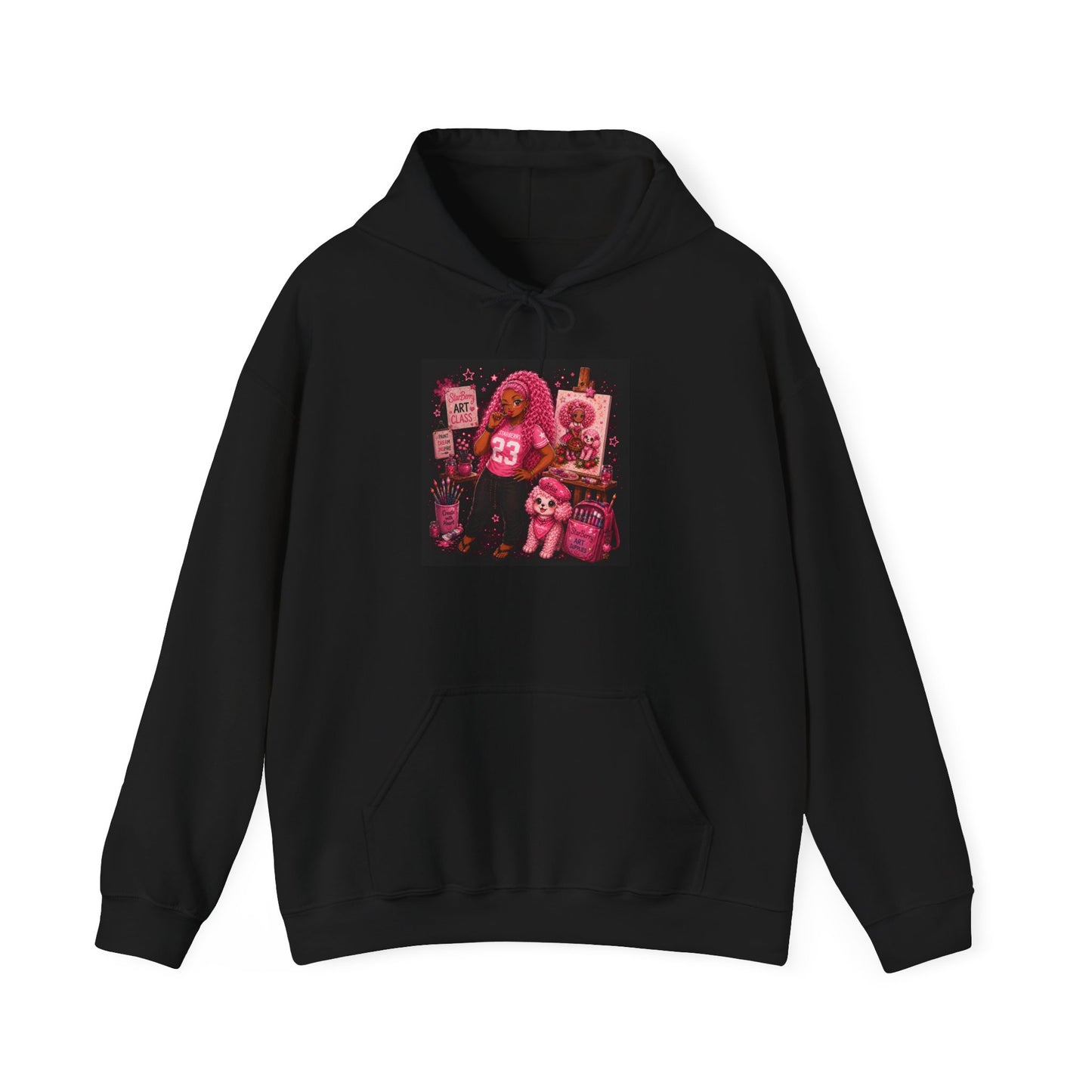 Teen StarBerry Collection™ Black Retro Collage Hoodie — Cute Aesthetic Vintage Plush