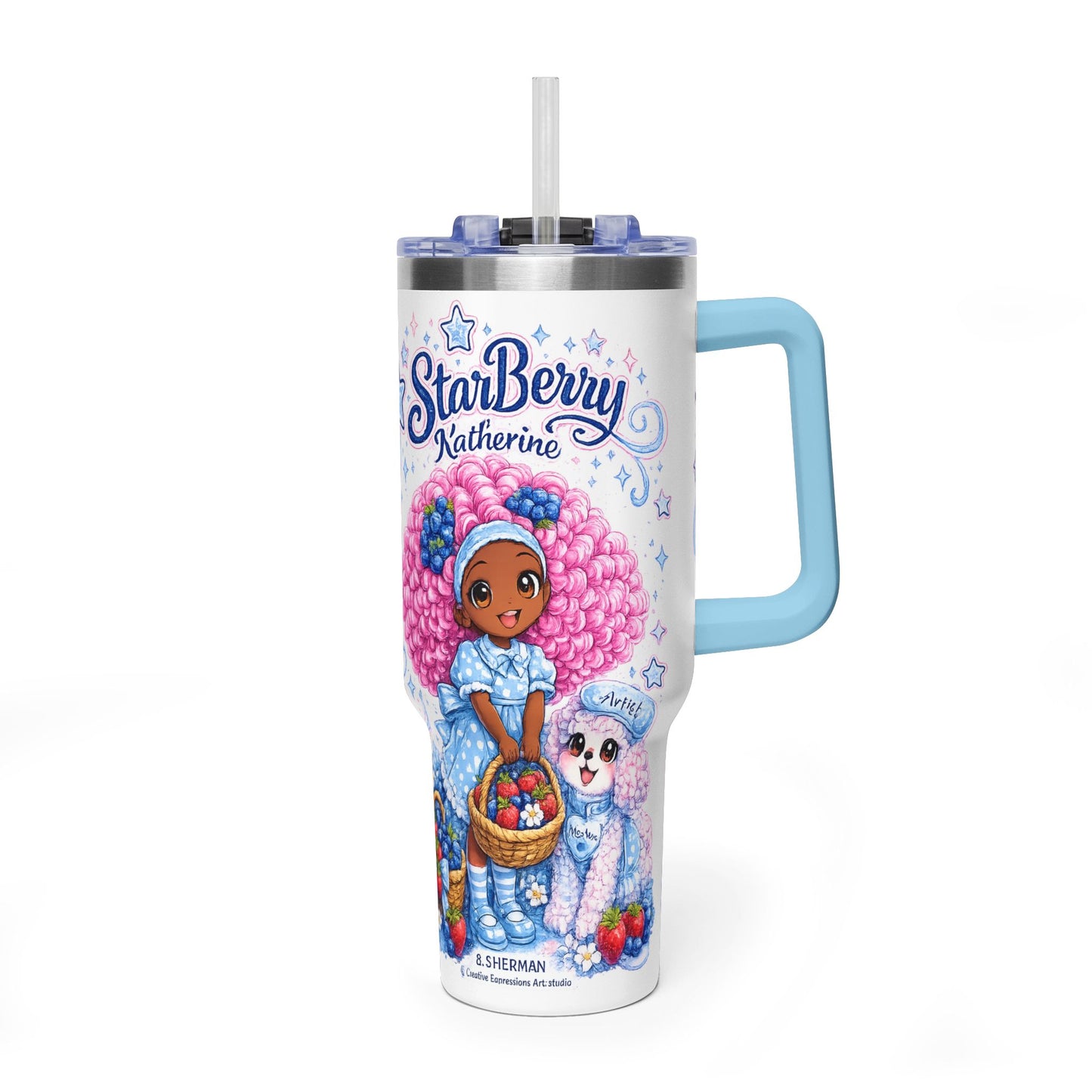 40oz Tumbler - StarBerry Katherine Cute Girl & Poodle Thermal Travel Cup